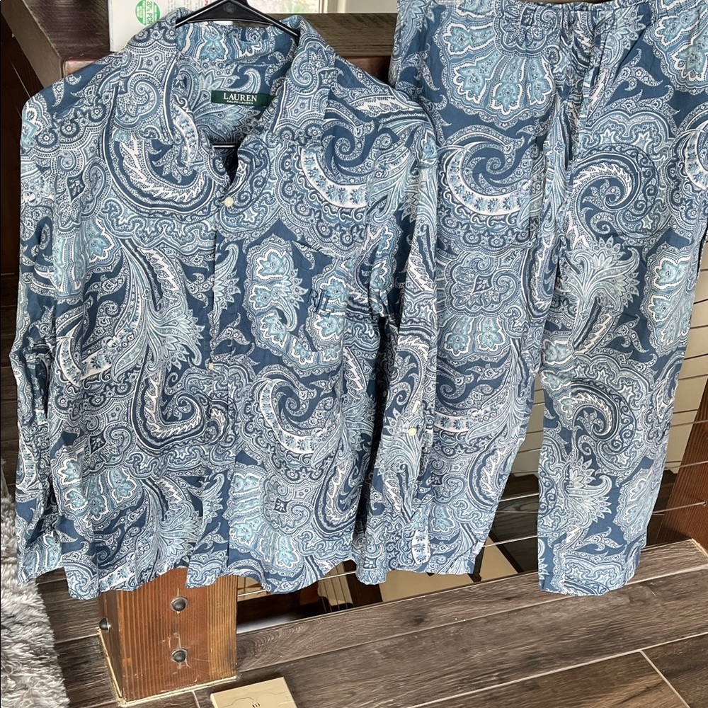 Ralph Lauren Blue and White Paisley Pajama Set